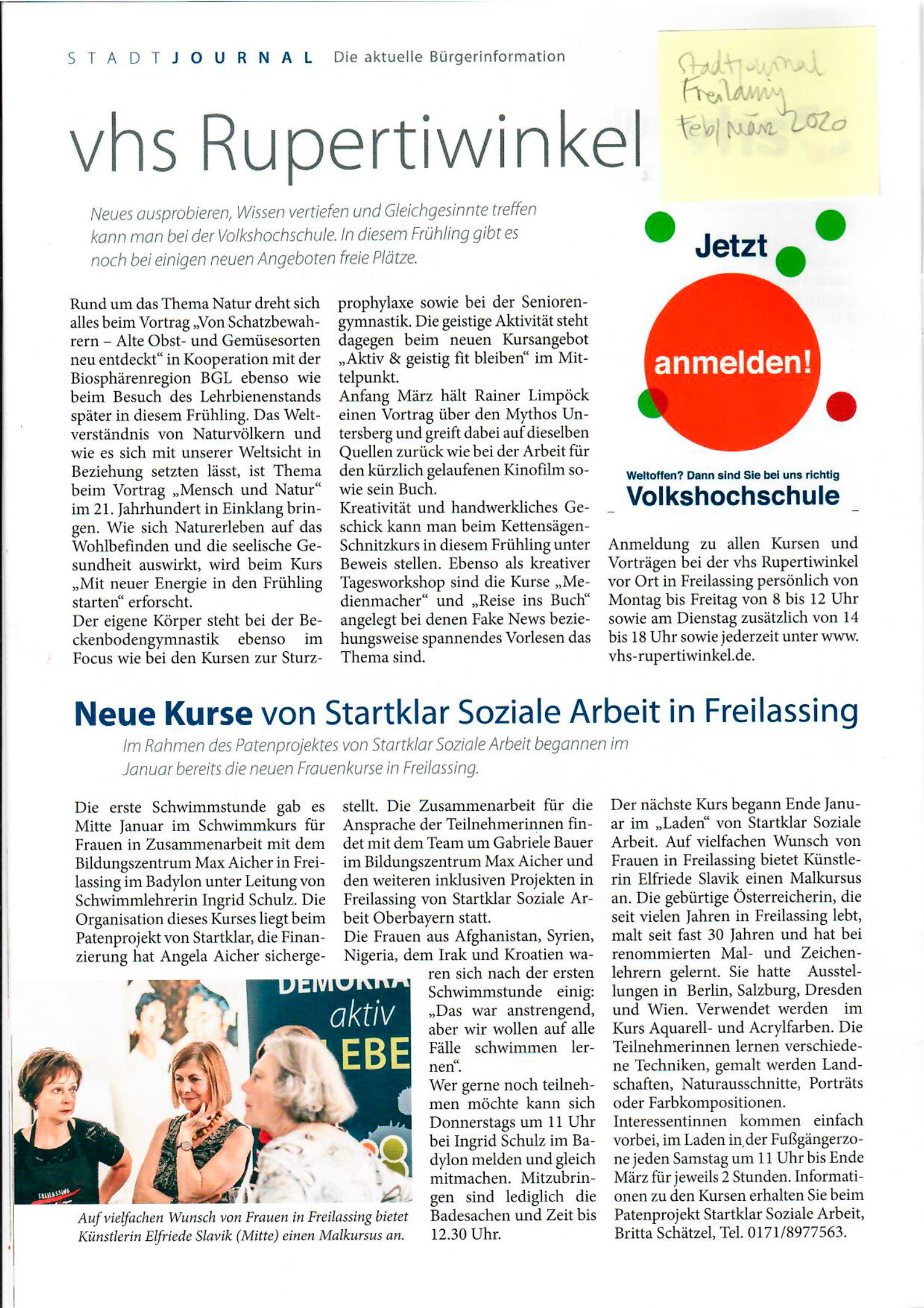 2020-02-03_Stadtjournal-Freilassing_Neue-Kurse-von-Startklar